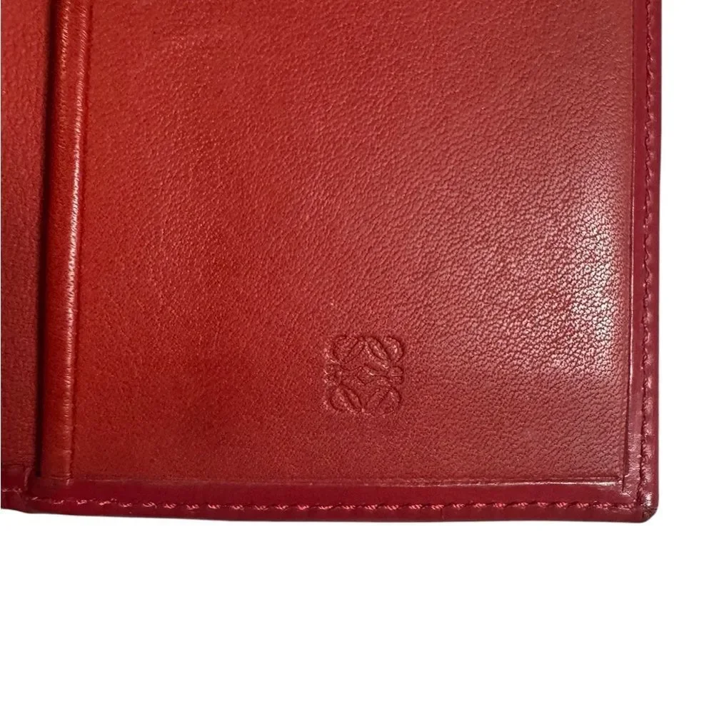 Auth Loewe Smooth Red Leather Bifold Card Holder